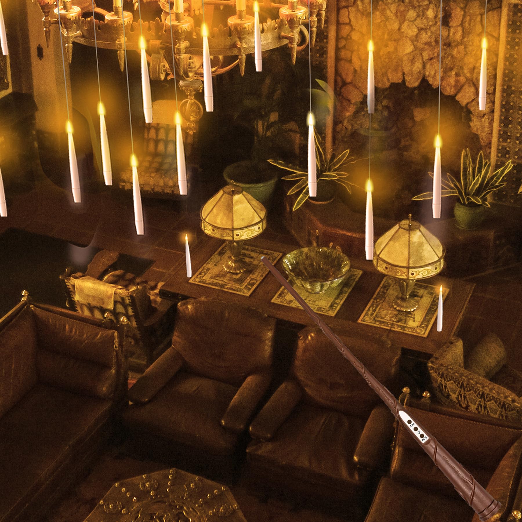 Halloween Decorations, 20 PCs Floating Candles with Wand Magic Hanging Candles, Flickering Warm Light Flameless Floating LED Candle with Wand Remote, Battery Operated Taper Candle Set for Theme Party